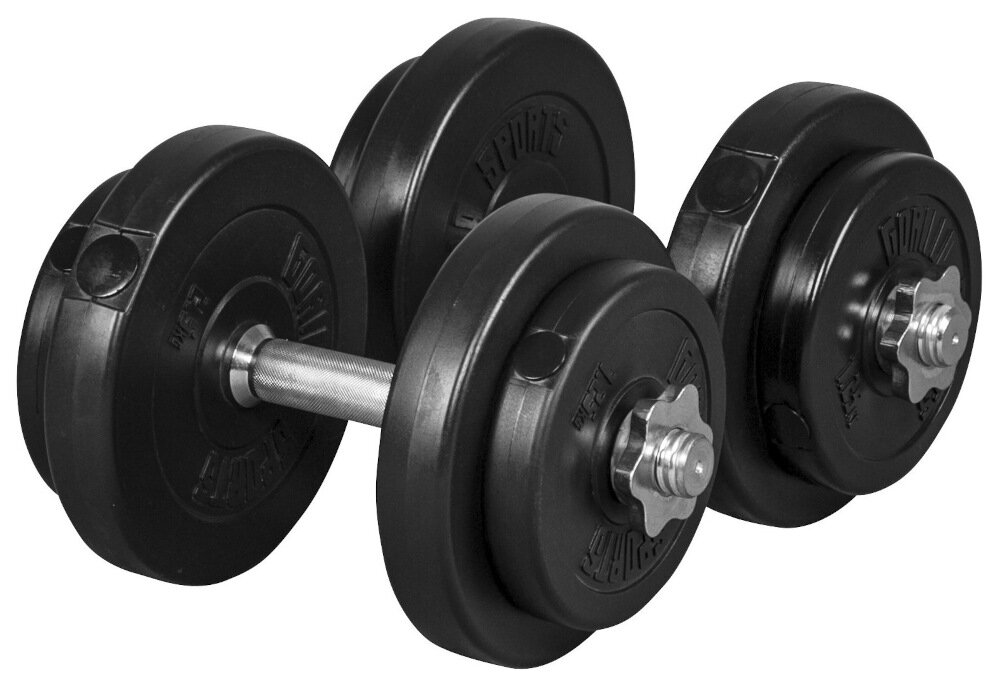 Zestaw hantli GORILLA SPORTS 2802 2 x 10 kg ergonomiczne uchwyty odpowiednio wyprofilowane uchwyty rowkowana powierzchnia zapobiega slizganiu sie dloni odpowiednio wywazoe hantle