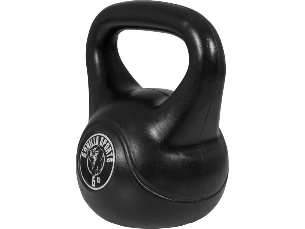 Kettlebell GORILLA SPORTS 2683 6 kg do treningow silowych wytrzymaosciowych poprawa elastycznosci koordynacji ruchowej plaski spod stabilny