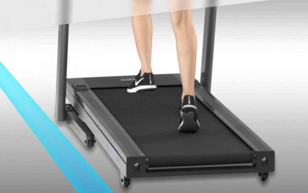 Bieżnia elektryczna MAXXUS RunMaxx 5.0 zintegrowany amortyzator hydrauliczny system Cushion-flex tlumienie wstrzasow obciazenie do 120 kg