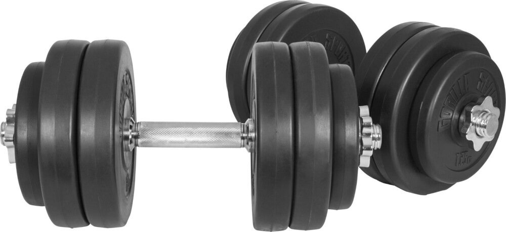 Zestaw hantli GORILLA SPORTS 2754 2 x 15 kg rozwoj sily wytrzymalosci kondycji fizycznej dwie hantle o wadze 15 kg kazda wszechstronny trening silowy rozne poziomy zabezpieczenia
