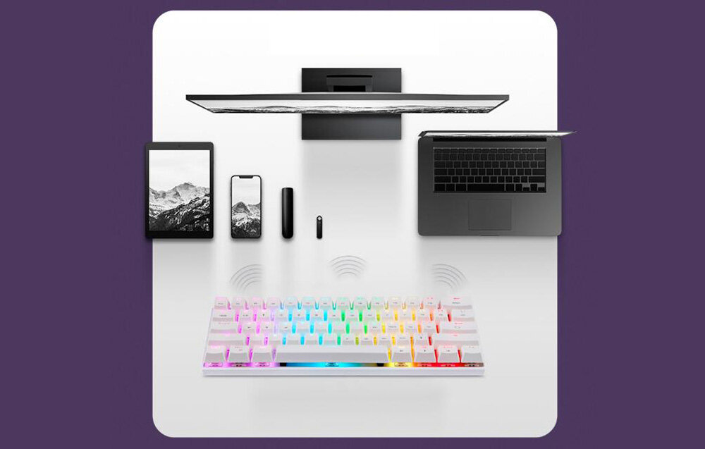 Klawiatura MOTOSPEED SK62 Red Switch Biały funkcja wygodnego przełączania między wieloma urządzeniami zapamiętywanie 3 sprzętów Bluetooth kompatybilna z komputerami, laptopami, telefonami i tabletami obsługa różnych systemów operacyjnych