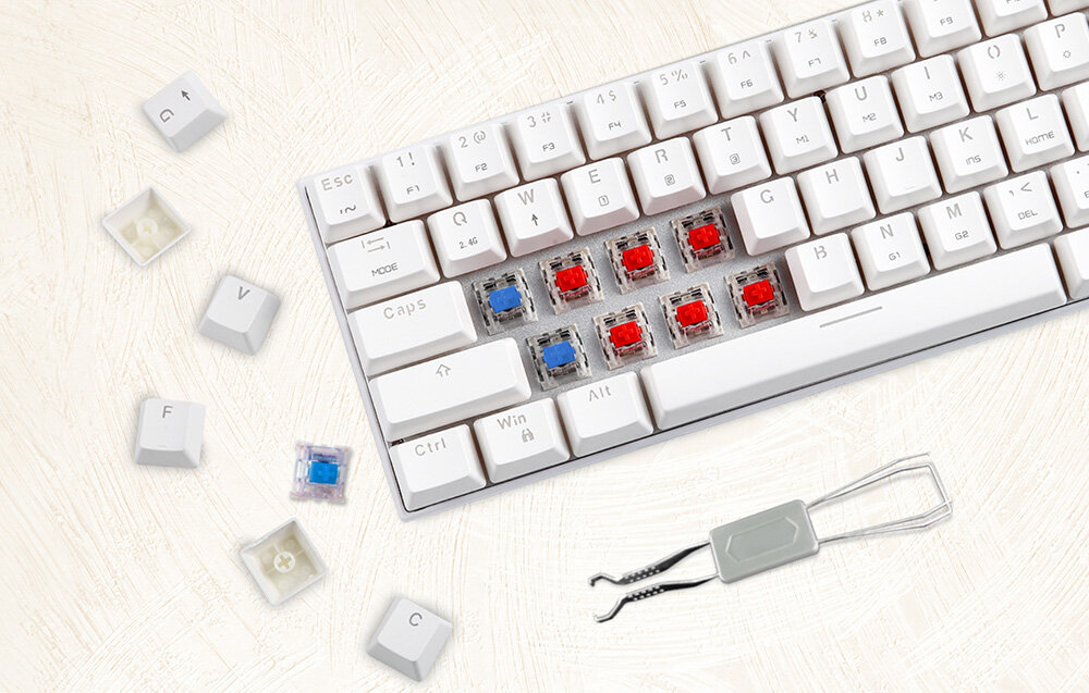 Klawiatura MOTOSPEED SK62 Red Switch Biały ergonomiczna konstrukcja klawisze funkcyjne 61 klawiszy czerwone przełączniki OUTEMU