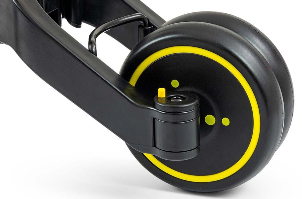 Rowerek biegowy MILLY MALLY Optimus Plus 4w1 Czarno-żółty opony z piankowym wypelnieniem plynna stabilna jazda lekkie odporne na przebicia kola rozmiar 21 cm na przodzie 15 cm na tyle