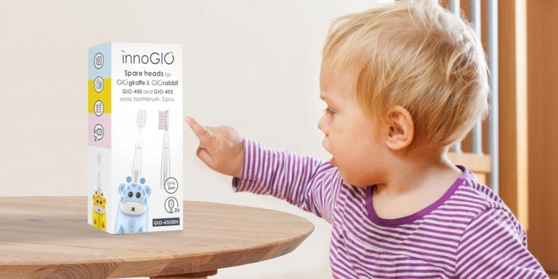 Końcówka szczoteczki INNOGIO GIO-450BH do szczoteczki GIOgiraffe/GIOrabbit/GIOpanda (Delikatna dla zębów) wygląd prezentacja design wizualizacja lifestyle
