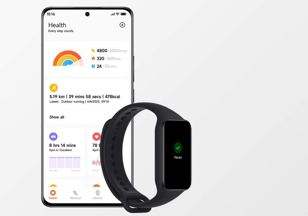 Smartband XIAOMI Mi Band 8 Active ekran bateria czujniki zdrowie sport pasek ładowanie pojemność rozdzielczość łączność sterowanie krew puls rozmowy smartfon aplikacja