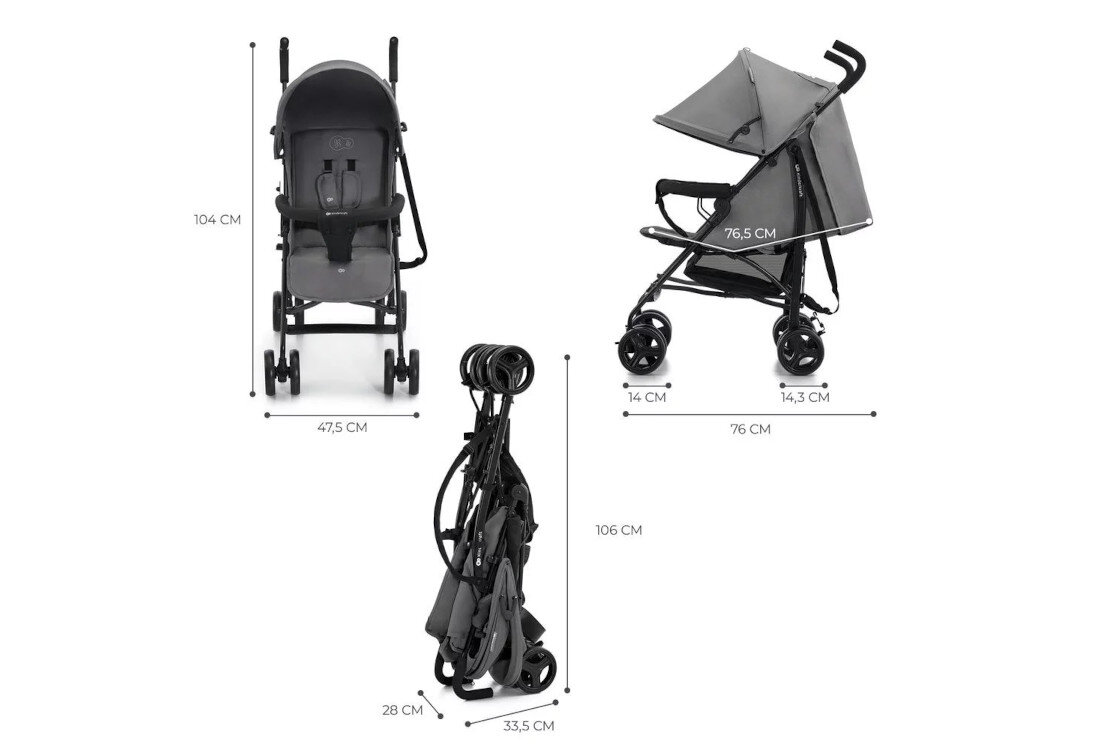 Wózek spacerowy KINDERKRAFT Tik szary Solidna konstrukcja Stalowa rama wymiary praktyczne rozwiązanie