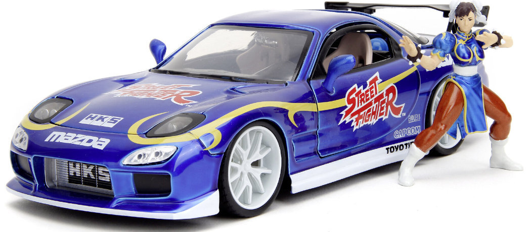 Samochód JADA TOYS Street Fighter 1993 Mazda RX-7 + figurka zabawa ruchomy jazda przygoda realizm