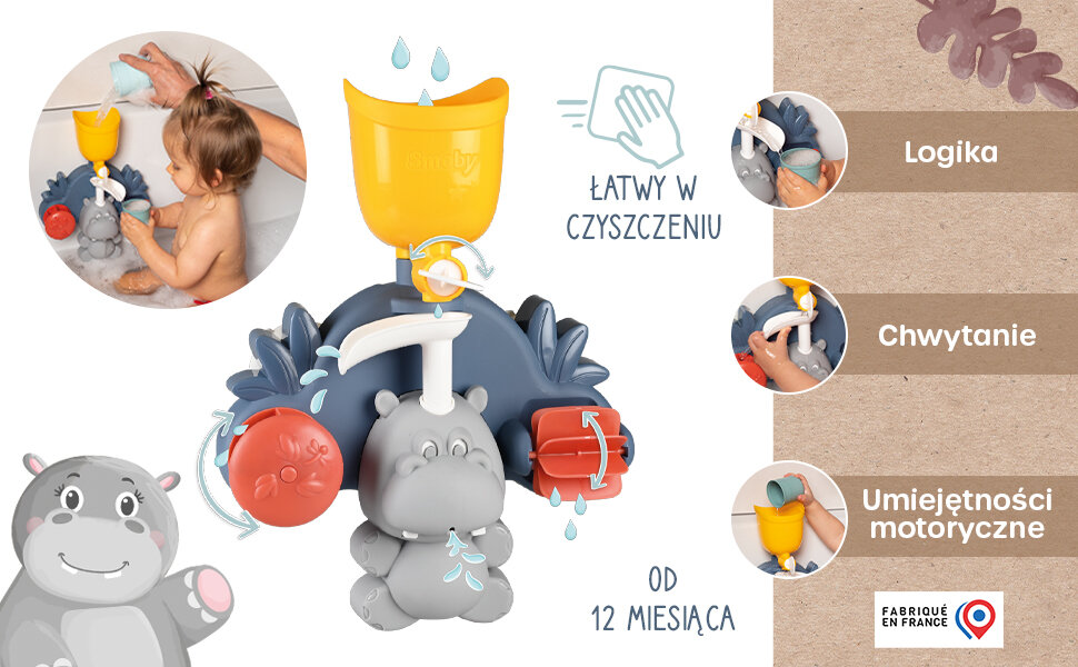 Zabawka do kąpieli SMOBY Hipopotam 7600140405 elementy funckje