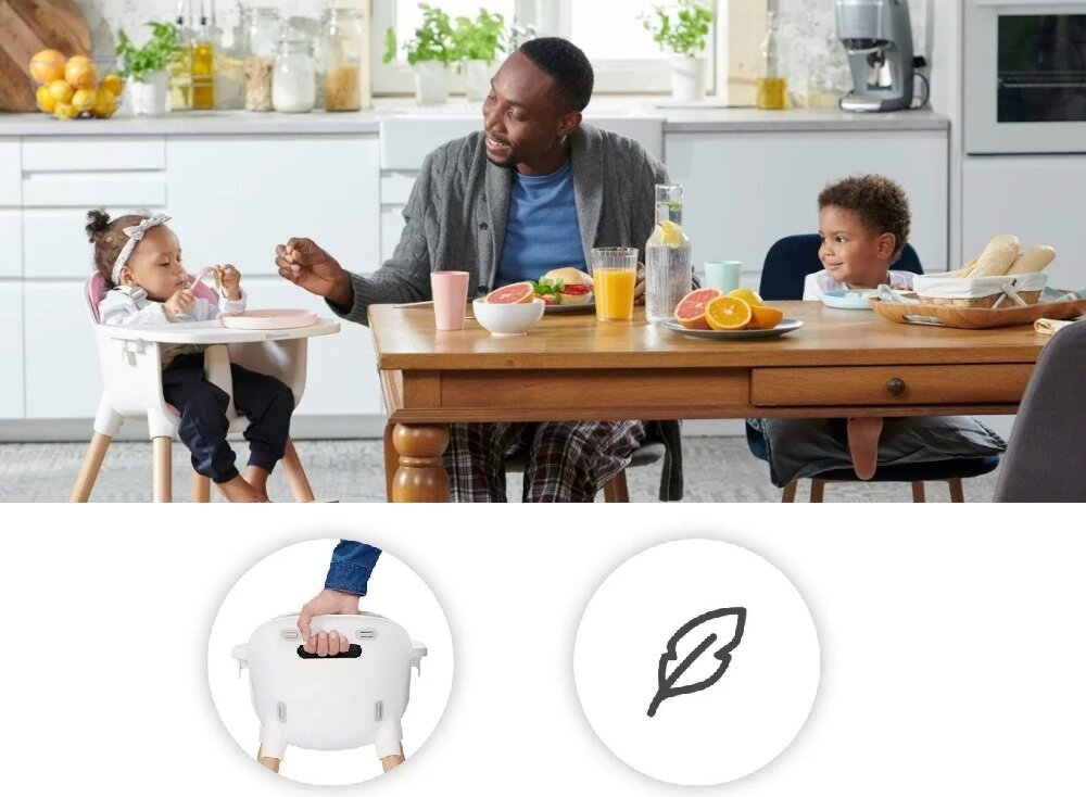 Krzesełko do karmienia KINDERKRAFT Sienna Różowy 2 w 1 funkcjonalne bezpieczne stylowe lakka konstrukcja 5,1 kg bezproblemowe przenoszenie klasyczny design uchwyt do przenoszenia z tylu konstrukcji