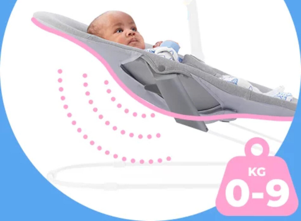 Bujaczek KINDERKRAFT Calmee Szary dla dzieci do 9 kg delikatne bujanie