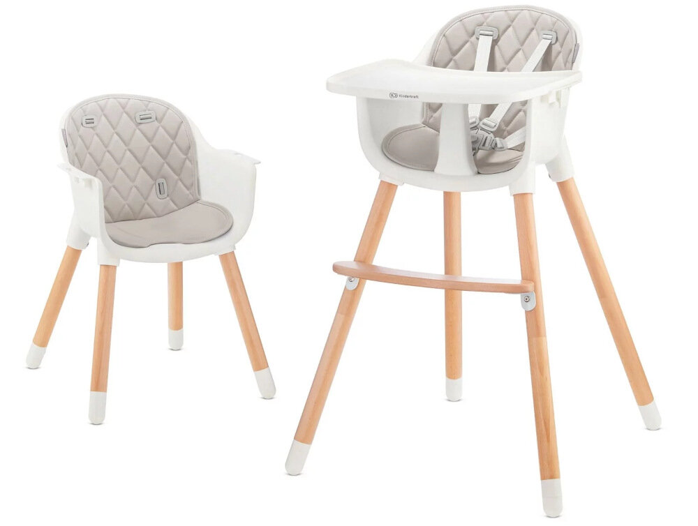 Krzesełko do karmienia KINDERKRAFT Sienna Szary 2 w 1 bezpiczne funkcjonalne wygodne piekny design