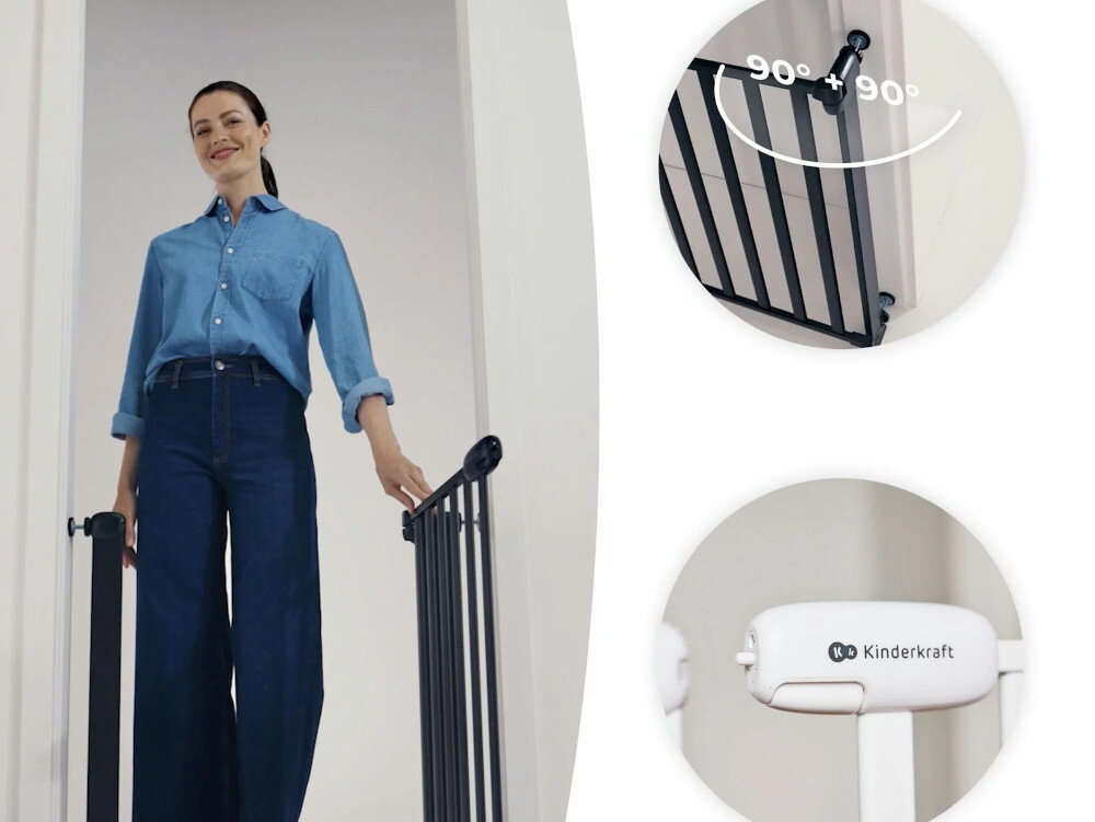 Barierka zabezpieczająca KINDERKRAFT KALOGO00WOD0000 Biało-brązowy Wygodne użytkowanie automatyczne zamykanie 90 stopni KEEP OPEN SYSTEM