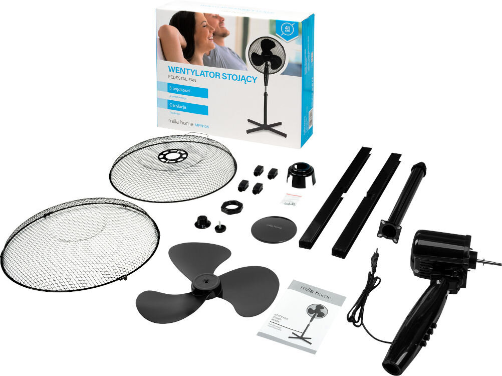 Wentylator MILLA HOME MFN106 Czarny elementy zestaw