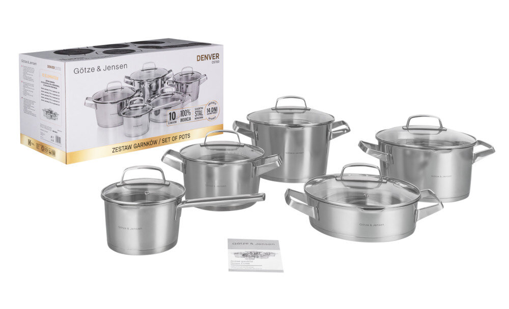 Zestaw garnków GÖTZE & JENSEN Denver CS700 sklad zestawu srednica pojemnosc