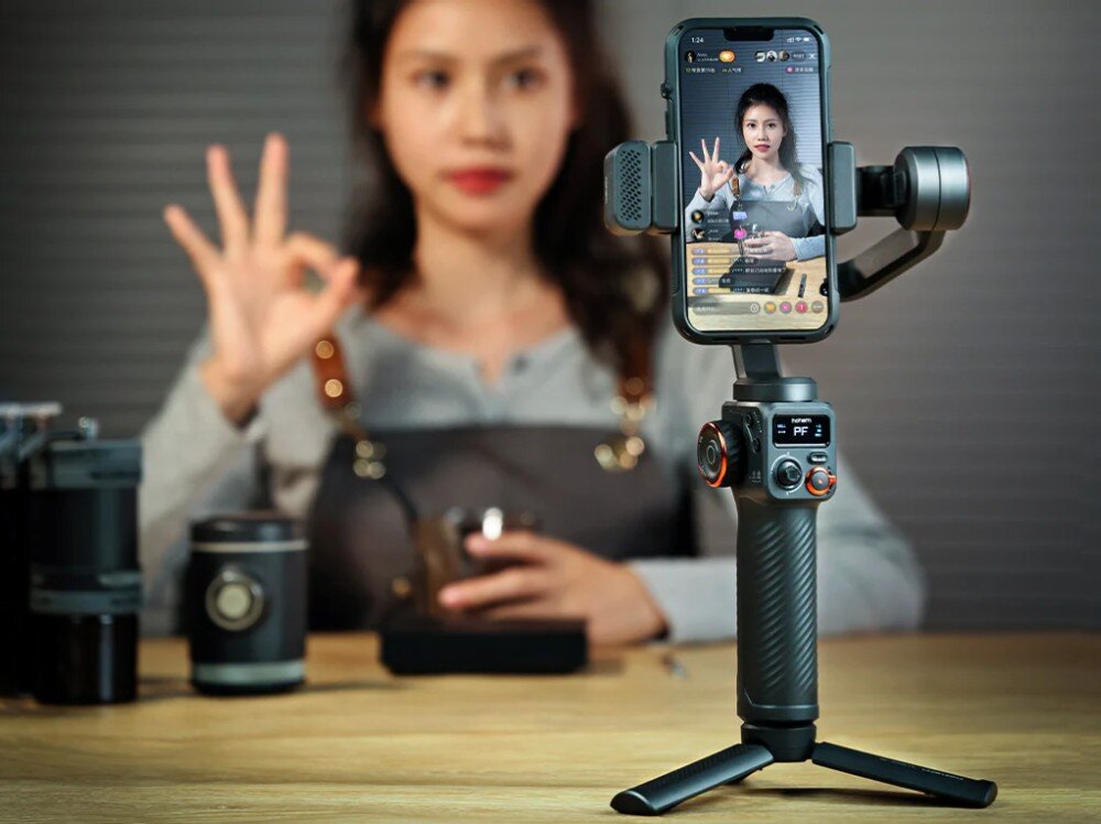 Gimbal HOHEM iSteady M6 Kit kompatybilność udźwig nachylenie wyświetlacz łączność Bluetooth