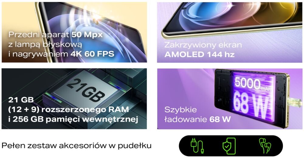 Smartfon INFINIX Zero 30 5G ekran bateria aparat procesor ram pamięć pojemność rozdzielczość zdjęcia filmy opis dane cechy blokady system łączność wifi bluetooth obudowa szkło odporność porty muzyka transfer sieć przekątna matryca waga czujniki oled amoled ips