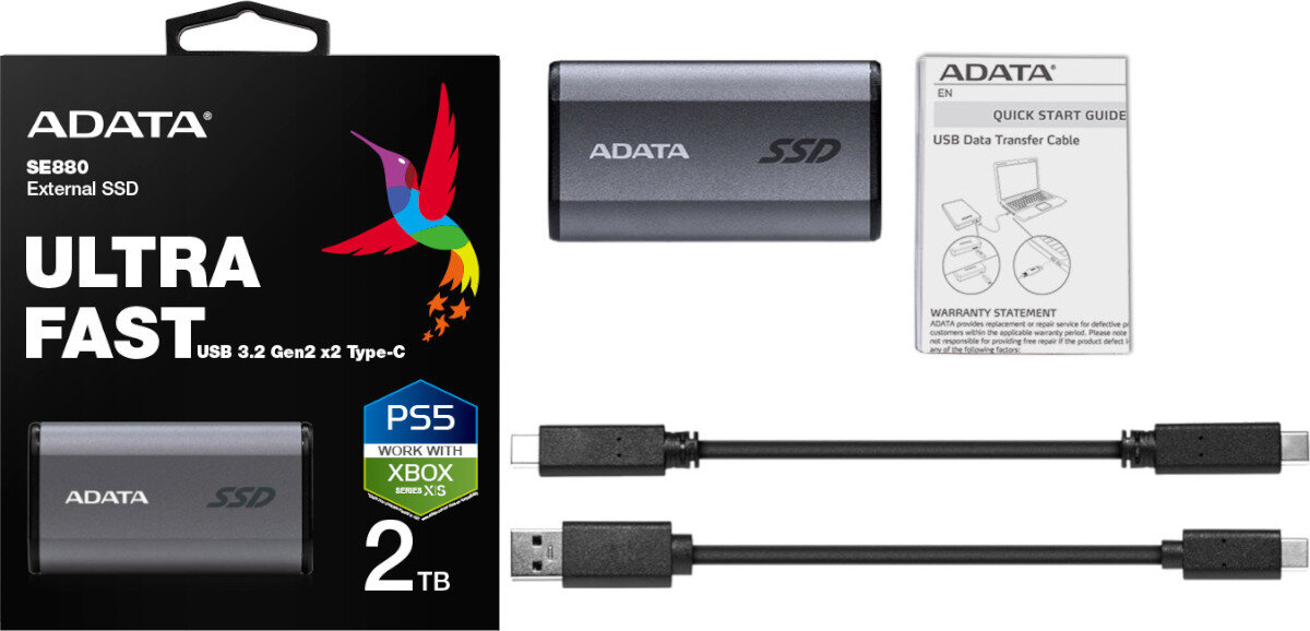 Dysk ADATA Elite SE880 2TB SSD opakowanie zawartość zestaw