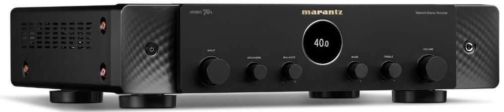 Amplituner MARANTZ Stereo 70S HDMI 8K ARC kino domowe konsola telewizor, amplituner po skosie na białym tle
