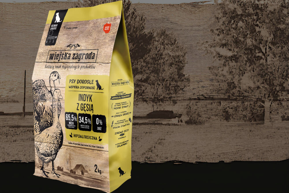 Karma dla psa WIEJSKA ZAGRODA Indyk z gęsią M 9 kg dawkowanie analiza sklad