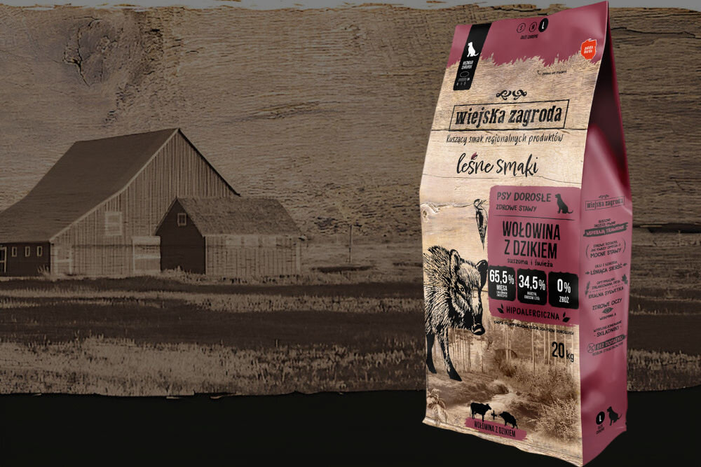 Karma dla psa WIEJSKA ZAGRODA Wołowina z dzikiem 20 kg naturalne składniki