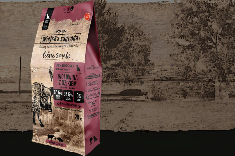 Karma dla psa WIEJSKA ZAGRODA Wołowina z dzikiem 20 kg dawkowanie analiza sklad