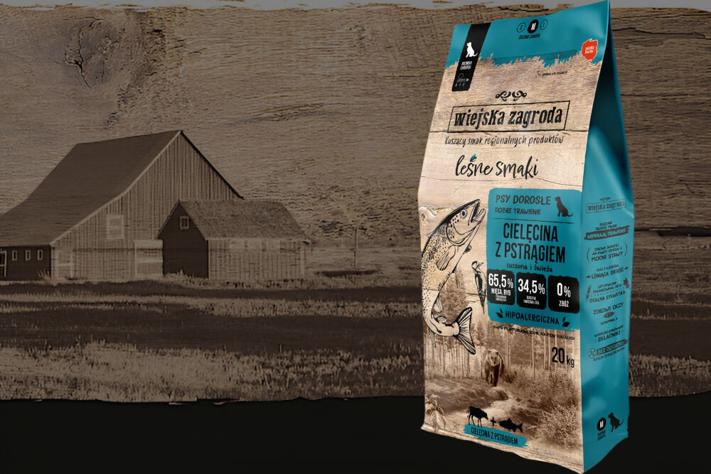 Karma dla psa WIEJSKA ZAGRODA Cielęcina z pstrągiem 20 kg naturalne składniki