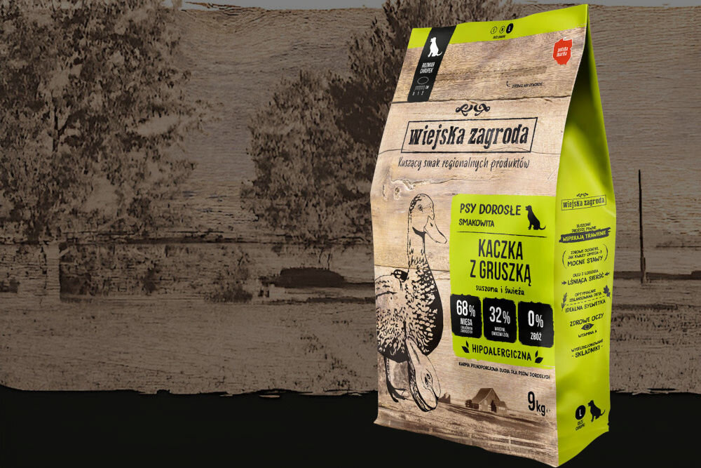 Karma dla psa WIEJSKA ZAGRODA Kaczka z gruszką L 9 kg dawkowanie analiza sklad