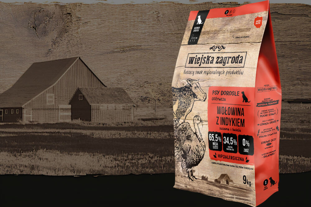 Karma dla psa WIEJSKA ZAGRODA Wołowina z indykiem S 9 kg naturalne składniki