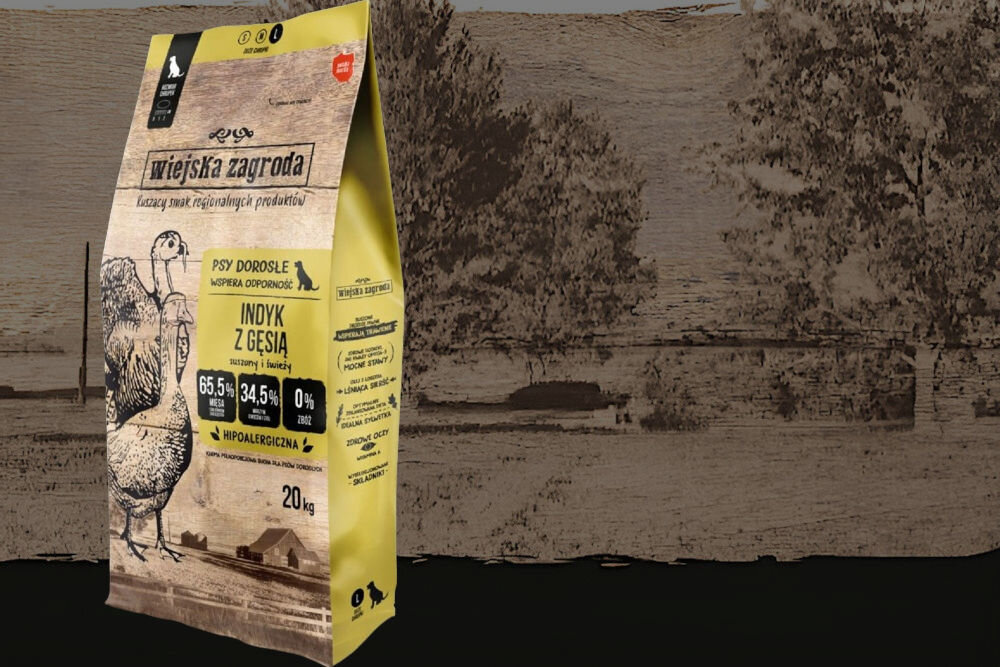 Karma dla psa WIEJSKA ZAGRODA Indyk z gęsią L 20 kg dawkowanie analiza sklad