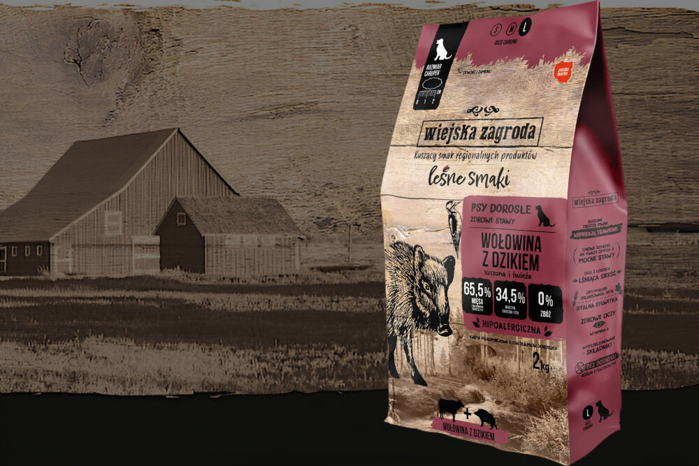 Karma dla psa WIEJSKA ZAGRODA Wołowina z dzikiem 2 kg naturalne składniki