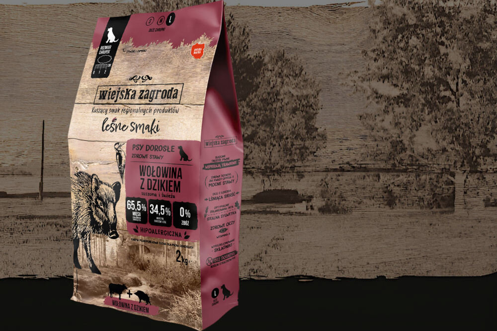 Karma dla psa WIEJSKA ZAGRODA Wołowina z dzikiem 2 kg dawkowanie analiza sklad
