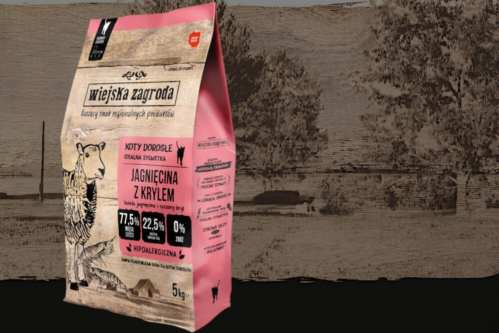 Karma dla kota WIEJSKA ZAGRODA Jagnięcina z krylem 5 kg dawkowanie analiza sklad