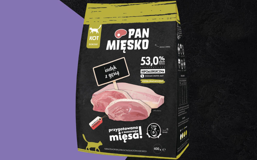 Karma dla kota PAN MIĘSKO Indyk z gęsią S 400 g dawkowanie analiza sklad