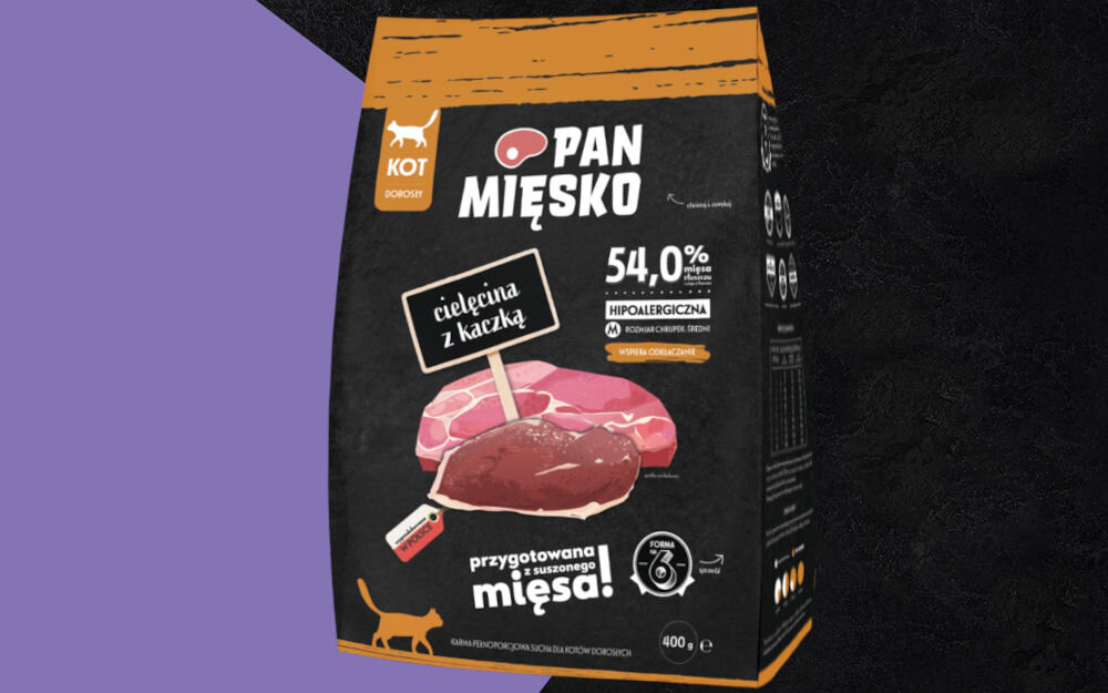 Karma dla kota PAN MIĘSKO Cielęcina z kaczką M 400 g dawkowanie analiza sklad