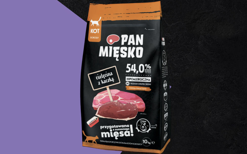 Karma dla kota PAN MIĘSKO Cielęcina z kaczką M 10 kg dawkowanie analiza sklad