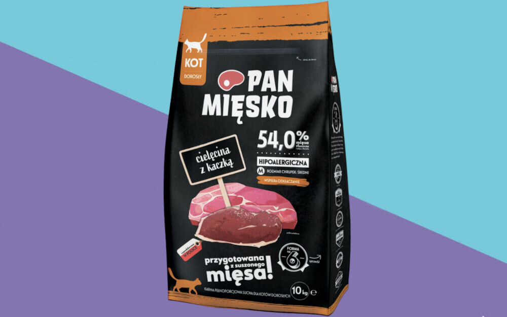 Karma dla kota PAN MIĘSKO Cielęcina z kaczką M 10 kg dawkowanie analiza sklad