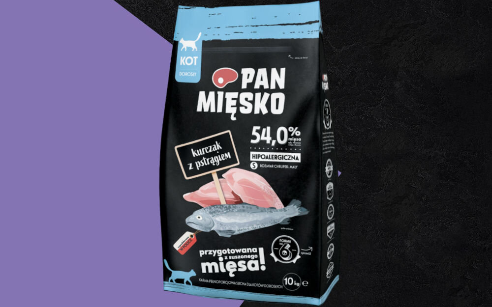 Karma dla kota PAN MIĘSKO Kurczak z pstrągiem S 10 kg dawkowanie analiza sklad