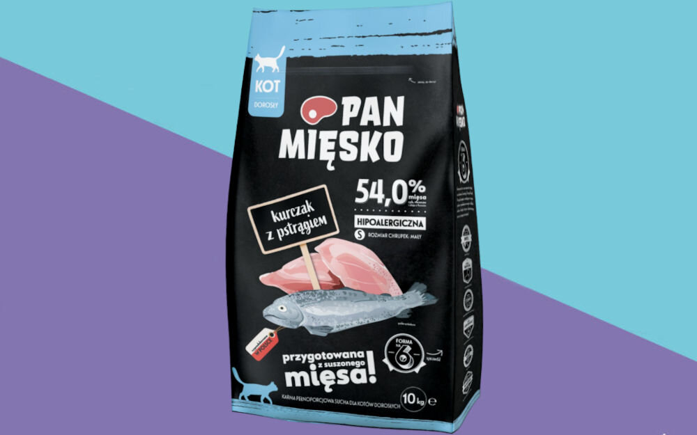 Karma dla kota PAN MIĘSKO Kurczak z pstrągiem S 10 kg dawkowanie analiza sklad