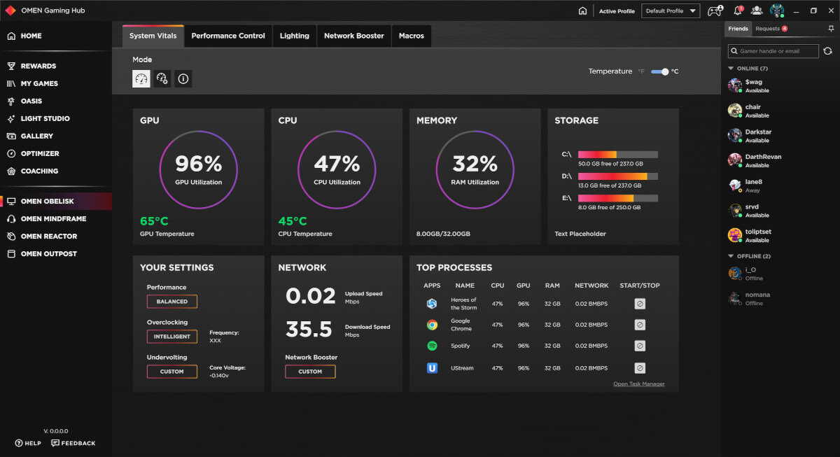 Komputer HP Omen GT21-0049NW R7-5800X 32GB RAM 1TB SSD 1TB HDD GeForce RTX3080 Windows 11 Home aplikacja funkcje monitorowanie ustawienia