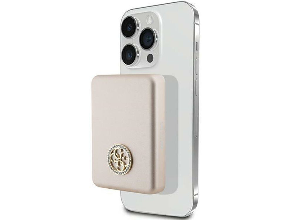Powerbank indukcyjny GUESS 4G Strassed Metal Logo MagSafe 15W 5000 mAh najsilniejsze magnesy szybkie i efektywne