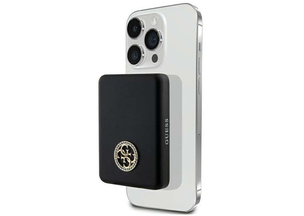 Powerbank indukcyjny GUESS 4G Strassed Metal Logo MagSafe 15W 5000 mAh najsilniejsze magnesy szybkie i efektywne