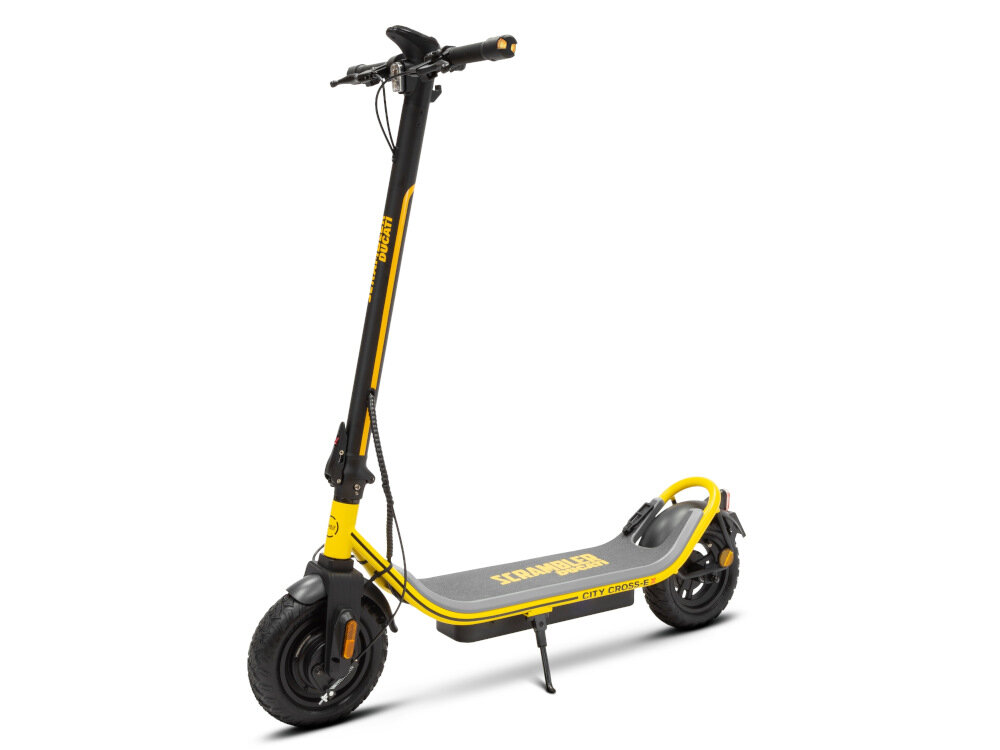 Hulajnoga elektryczna DUCATI Scrambler City Cross-E E-Scooter Cross-E X Off Czarno-żółty solidna konstrukcja ramy aluminiowa najwyzsze standardy bezpieczenstwa i produkcji duzy poklad antyposlizgowy obciazenie do 120 kg