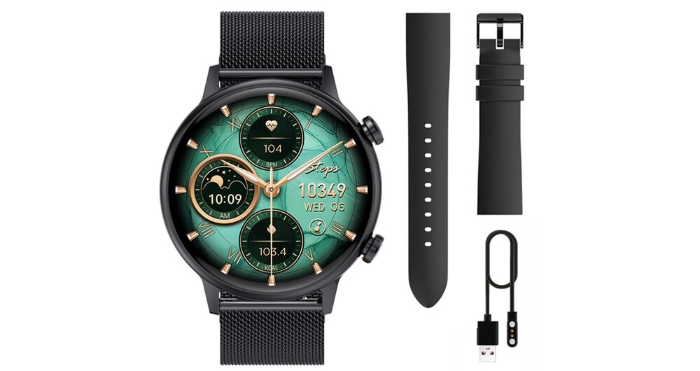 Smartwatch MANTA Alexa mini ekran bateria czujniki zdrowie sport pasek ładowanie pojemność rozdzielczość łączność sterowanie krew puls rozmowy smartfon aplikacja