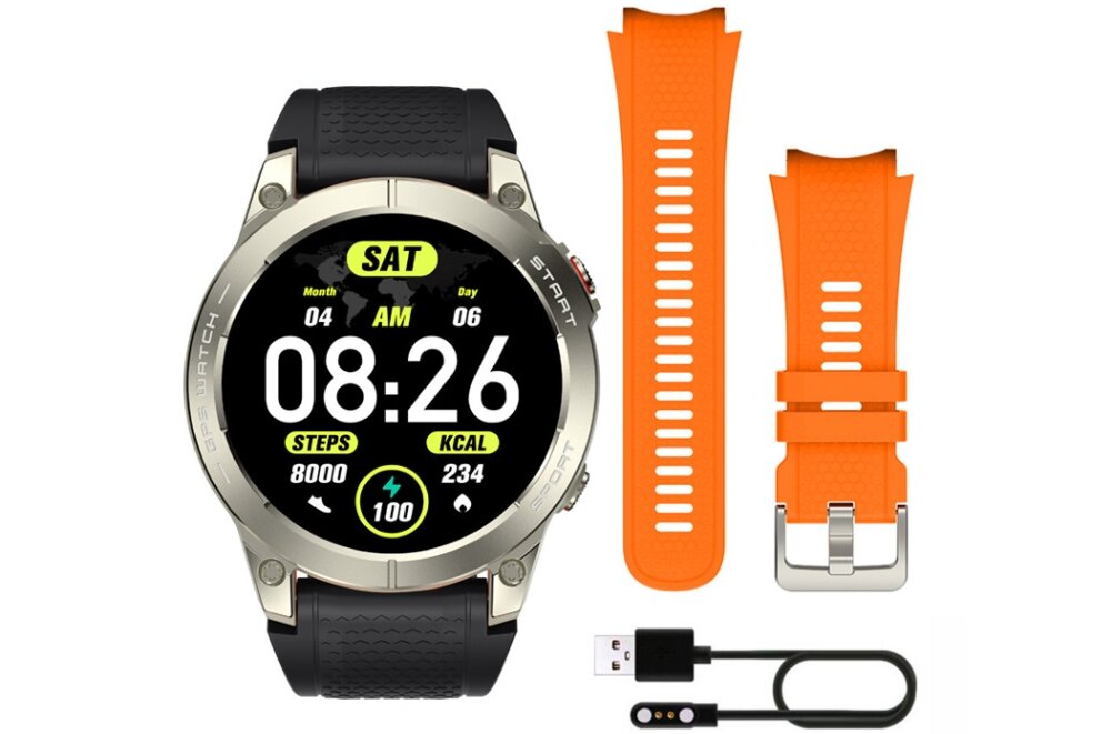 Smartwatch MANTA Activ X GPS  ekran bateria czujniki zdrowie sport pasek ładowanie pojemność rozdzielczość łączność sterowanie krew puls rozmowy smartfon aplikacja