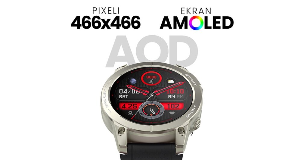 Smartwatch MANTA Activ X GPS  ekran bateria czujniki zdrowie sport pasek ładowanie pojemność rozdzielczość łączność sterowanie krew puls rozmowy smartfon aplikacja