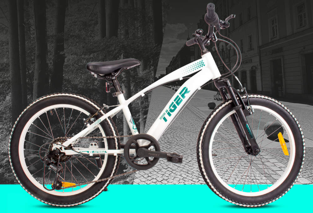 Rower dziecięcy SUN BABY Tiger Bike 20 cali dla chłopca Biało-zielony dla dzieci w wieku od 5 do 9 lat maksmalna waga do 50 kg trwaly wytrzymaly mocna konstrukcja