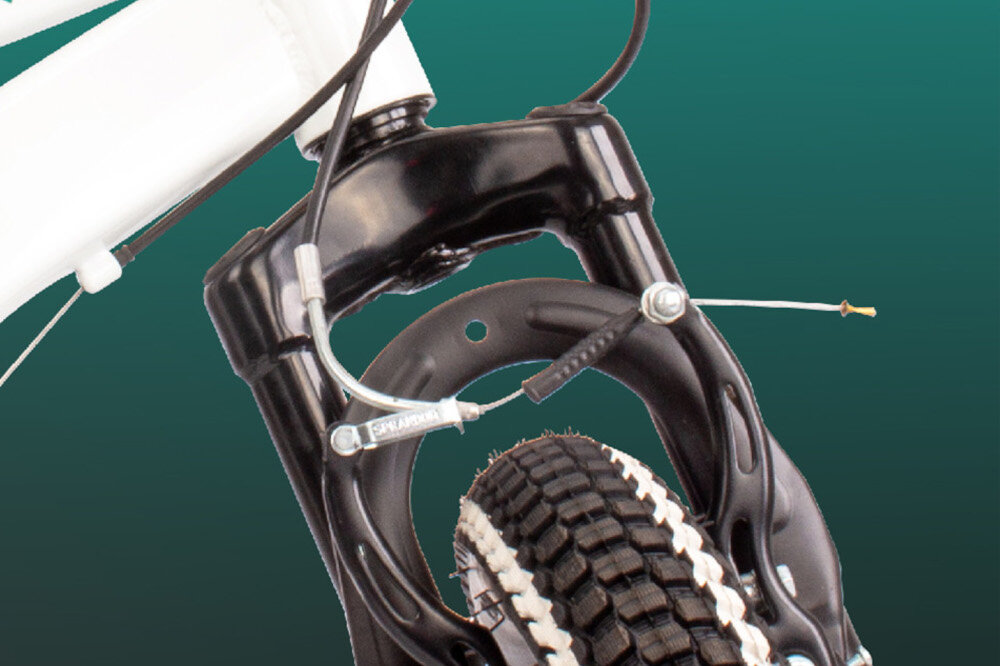 Rower dziecięcy SUN BABY Tiger Bike 20 cali dla chłopca Biało-zielony podstawa bezpieczenstwa kazdego rowerzysty hamulce V-Brake na przod na tyl lekkie duza sila hamowania