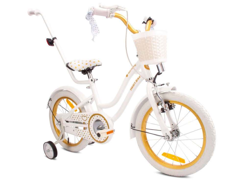 Rower dziecięcy SUN BABY Heart bike 16 cali dla dziewczynki Biało-złoty hamulce przedni typu V-Brake tylny Torpedo marki SBB niezawodne lekkie szybki czas reakcji