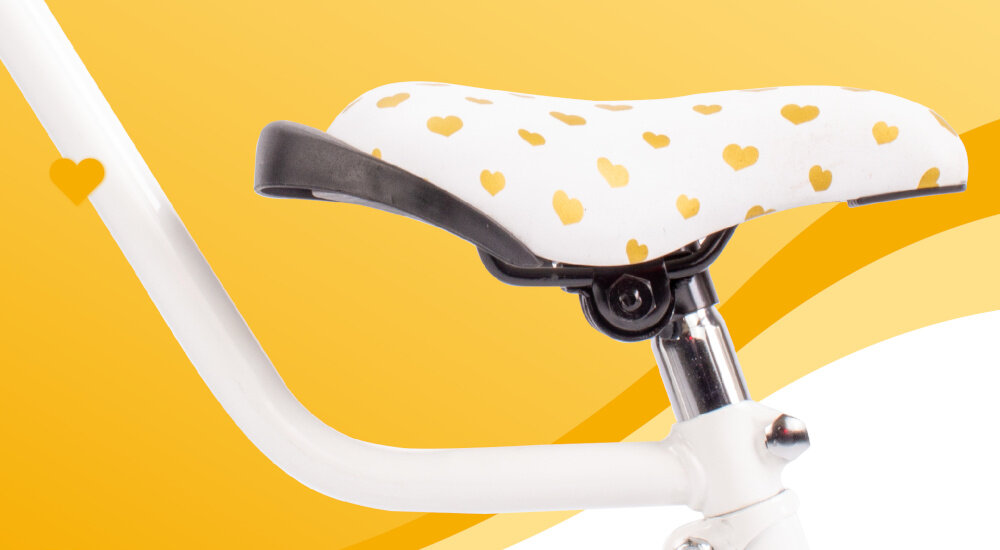Rower dziecięcy SUN BABY Heart bike 16 cali dla dziewczynki Biało-złoty bezpieczna satysfakcjonujaca aktywnosc wygodne siodelko regulacja w zakresie od 54 do 62 cm bezpieczna komfortowa jazda