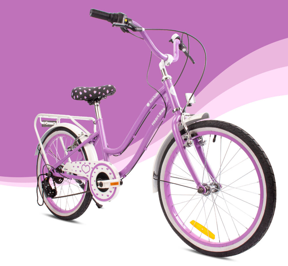 Rower dziecięcy SUN BABY Heart bike 20 cali dla dziewczynki Fioletowy dla dzieic w wieku od 6 do 10 lat maksymalna waga do 50 kg trwalosc wytrzymalosc mocna konstrukcja